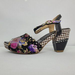 L’artiste Women's Flower Jivvi Platform Sandals Peep Toe Black Size 9 US